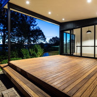Spotted Gum decking installed on backyard deck, weathered finish