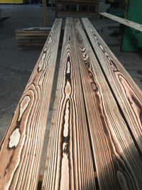Yakisugi lining boards, charred Japanese cedar installation