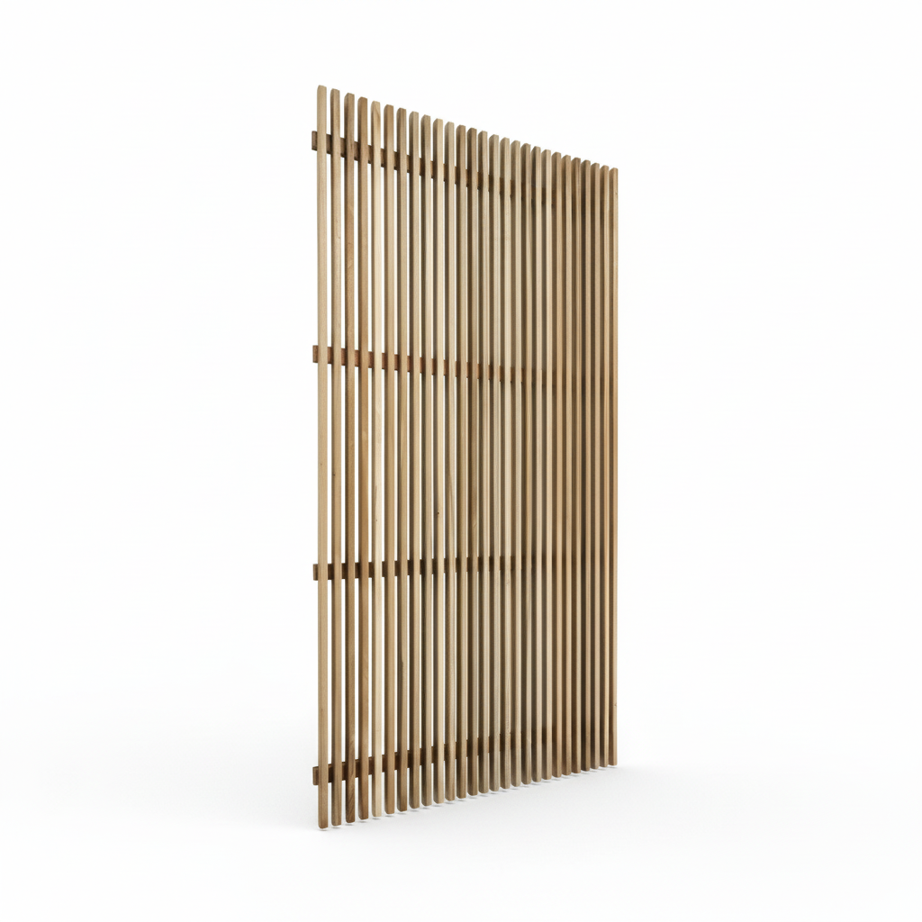Rosewood batten screen, raw finish — side perspective