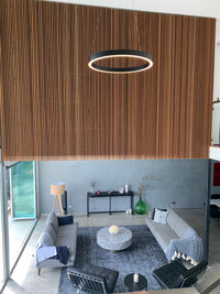 Hardwood batten screen used as interior feature wall