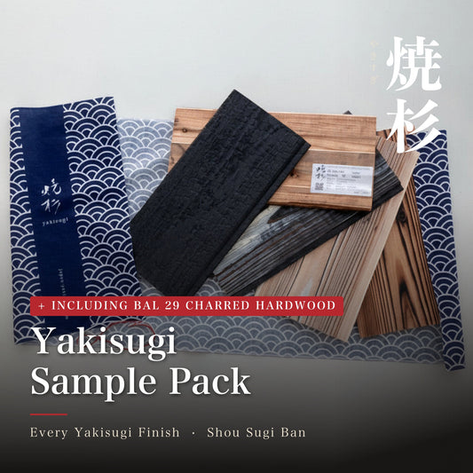 Yakisugi sample pack with every finish, including BAL 29 charred hardwood