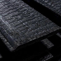 Yakisugi Sumi single board — cracked deep char surface and end profile
