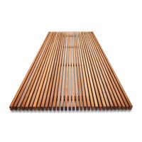 Yellow Balau pool screen, close-up showing 8mm batten gap